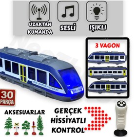 Resim YILDIRIM OYUNCAK Uzaktan Kumandalı Led Işıklı Sesli 30 Parça Raylı Aksesuarlı Manyetik Vagonlu 176 cm Tren Seti 