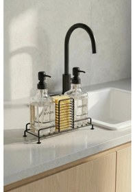 Resim Digithome 2 Li Metal Standlı Cam Sıvı Sabun Ve Losyon Şişesi Sabunluk 500 Ml Siyah D/1 C1-1-289 