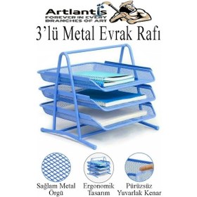 Resim Mavi Metal Evrak Rafı 3 Lü Ve Masaüstü Kalemlik 3 Lü 1 Paket Masaüstü A4 Dosya 3 Katlı Düzenleyici Kağıt Tepsisi Mavi 