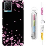 Resim Vivo Y21 Kilif Kablo Koruyuculu Black Flowers 1391 544162615 