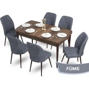 Resim Canisa Concept Sun Serisi, 80X132 Açılabilir Barok Ahşap Desen Mutfak Masa Takımı, 6 Sandalye 