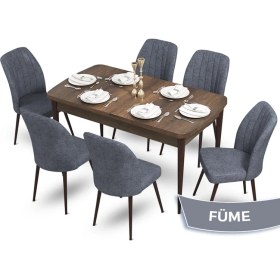 Resim Canisa Concept Sun Serisi, 80X132 Açılabilir Barok Ahşap Desen Mutfak Masa Takımı, 6 Sandalye 