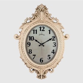 Resim 731-cv Duvar Saati Krem Rengi Çerçeve Çap:73cm X 54cm Vintage Taçlı Eksitme Dekoratif Amerikan Bristol Kadran Akar Saniyeli Mekanizma Akrilik Boya Mineral Cam Saat 731-kr 