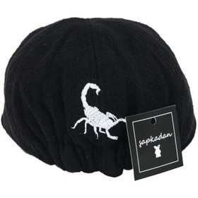 Resim Erkek Siyah Kasket Ördek Şapka Akrep Nakışlı 