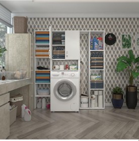Resim Kenzlife Çamaşır Makinesi Dolabı Veronikamegamdf Byz 180 156 20 % 100 Mdf Full Mdf Banyo Arkalıksız Raflı Çok Renkli 