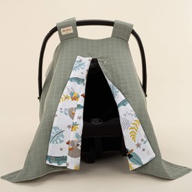 Resim Puset Örtüsü - Çift Taraflı - Haki Muslin - Hayvanat Bahçesi 