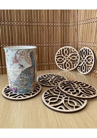 Resim Ahşap Bardak Altlığı Model 1 (6'lı Set - 10 CM - 4Mm Kavak) 