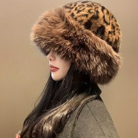 Resim Kadınlar İçin Leopar Desenli Peluş Balıkçı Şapkası - Retro Kış Sıcaklığı, Kulaklıklı ve Yüzü Yumuşatan Tasarım, Hafif Dış Mekan Aksesuarı, Halloween & Şehir Modası, Sahte Kürklü Kalın Soğuk Koruma 