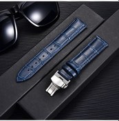 Resim Bambu Desen Hakiki Deri Saat Kayışı Inek Derisi Kordonlu Saat 18/20/22/24mm Dark Blue-silver 22mm 