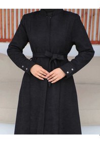 Resim Tam Boy Kuşaklı Gizli Fermuarlı Mevlana Ferace Siyah 