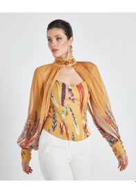 Resim İşleme Detaylı Bolero Ve Büstiyer Takım - Çıkarılabilir Bolero - Modern Ve Şık - Özel Gün Ve Davetler İçin Takım Safran Çok Renkli 