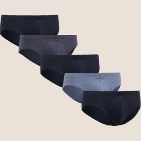 Resim Saf Pamuklu 5'li Nefes Alabilir:trade_mark: Slip Külot Seti - Mavi / XL 