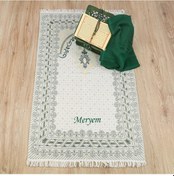 Resim Hediyelik Ahşap Lüks Kutu & Pamuklu Yeşil Şal & İnci Taşlı Tesbih & Kadife Yasin &isme Özel Lüks Seccade Seti-yeşil 