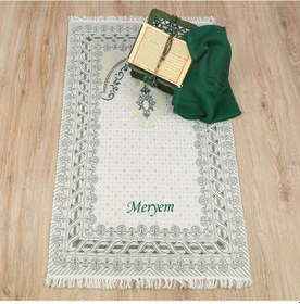 Resim Hediyelik Ahşap Lüks Kutu & Pamuklu Yeşil Şal & İnci Taşlı Tesbih & Kadife Yasin &isme Özel Lüks Seccade Seti-yeşil 