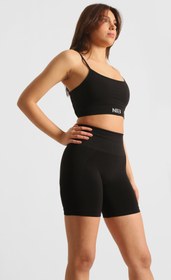 Resim Yüksek Bel Büzgüsüz Push-Up Spor Tayt Şort Siyah - XS 