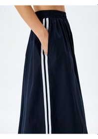 Resim Koton Pamuklu Yanları Çizgili Cepli Midi Boy Kloş Etek Lacivert 5sak70089pw Lacivert 