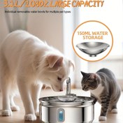 Resim 3.2L/108oz Kedi Otomatik Su Çeşmesi: Paslanmaz Çelik Evcil Hayvan İçme Kabı, Ultra Sessiz Pompa ve Filtreli, Su Seviye Penceresi Dahil (5V 1A Fiş Yok, Filtre Elemanı Hediyeli) 