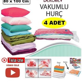 Resim 4 Adet Büyük Boy 80 CM x 100 CM Vakumlu Poşet Vakumlu Hurç Vakuml Şefaf 