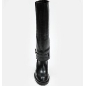 Resim Martinez Siyah Hakiki Deri Topuklu Çizme Sıyah Derı 