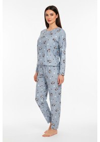 Resim Bisiklet Yaka Süet Pijama Takımı 6009 Penguen Mavi Mavi 