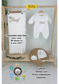 Resim Gros Shop Müslin Yeni Doğan 2katlı Organik %100pamuk Kişiye Özgü Nakışlı Hastane Çıkış Seti İkili Dal Model-3 Ekru-2 