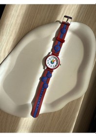 Resim Çocuk Kol Saati Bordo Mavi Top Desenli Gümüş 