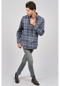 Resim De Leone Erkek Çizgili Uzun Kollu Yün Apre Gömlek 0171102 Koyu Ma Koyu Mavi 