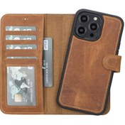 Resim Apple iPhone 14 Pro Uyumlu Deri Cüzdanlı Kılıf MWWN G19 Taba 