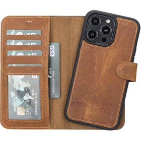 Resim Apple iPhone 14 Pro Uyumlu Deri Cüzdanlı Kılıf MWWN G19 Taba 