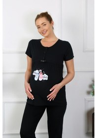 Resim Akbeniz Kadın Kısa Kol Hamile Lohusa Pijama Takımı Siyah 45210-siyah 