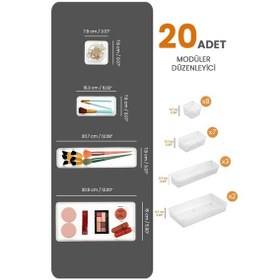 Resim Meleni Home 20 Parça Dolap İçi Düzenleyici - Mutfak Çekmece İçi Kaşıklık Kozmetik Organizer Şeffaf Beyaz 