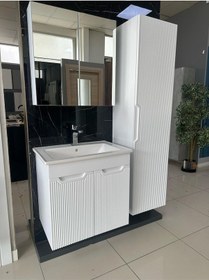 Resim Noce Aynalı Cnc İşlemeli Membran Kapaklı Banyo Dolabı 65 CM Beyaz 