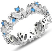 Resim Gümüş Rodyumlu Özel Tasarım Turkuaz Ve Baget Taşlı Tamtur Yüzük 