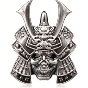 Resim Topnotch Silvery Skull Samurai Japon Samuray Çıkartması Araba Motosiklet Için Dayanıklı Metal Oni Maskesi 