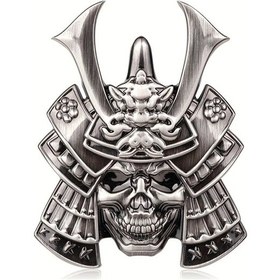 Resim Topnotch Silvery Skull Samurai Japon Samuray Çıkartması Araba Motosiklet Için Dayanıklı Metal Oni Maskesi 