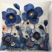 Resim 1 adet Mavi Dantel Çiçek Dekoratif Yastık Kılıfı, 45.72x45.72 cm, Çift Taraflı Kısa Peluş Fermuarlı Kapatma - Koltuk, Oturma Odası, Yatak Odası, Ofis Ev Dekoru için Geleneksel Stil, Sadece Elde Yıkama (İçerik Yok), Dekoratif Yastıklar 