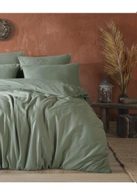 Resim Yeşil %100 Pamuklu Lastikli Çarşaflı Çift Kişilik Nevresim Takımı 