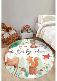 Resim West Home Makinede Yıkanabilir Kaymaz Taban Leke Tutmaz Yuvarlak Çocuk Halısı Oyun Matı Wh 552 Green Yuvarlak Yeşil 