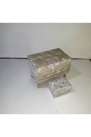 Resim BENGİ TİCARET Çeyiz 18149 SANDIK Kapitone Model 3 lü KREM Kadifemsi Kumaş İçi Tela El Yapım 