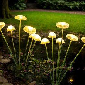 Resim LED Güneş Enerjili Denizanası Lambası Silikon Mantar Zemin Kazığı Işıklı Bahçe Patio Dekor Çim Aydınlatmaları Noel Partisi için 