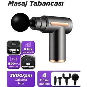 Resim Auhma Amg6 Yüksek Tork Motor 6 Kademeli Derin Doku Masaj Tabancası - Siyah Gri 