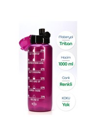 Resim Su Matarası Tritan Geniş Ağız Su Şişesi Motivasyon Spor Matarası Suluğu Bpasız 1000 Ml Mor T0103 