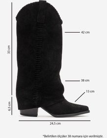 Resim LuviShoes TYLER Siyah Süet Hakiki Deri Dikişli Kadın Western Çizme 