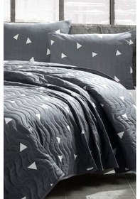 Resim Kapitone Yatak Örtüsü Seti Çift Kişilik Üçgen Gri Gri 