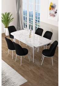 Resim Canisa Concept Zen Serisi 80x132 Mdf Açılabilir Beyaz Mermer Desen Masa Takımı Ve 6 Siyah Sandalye Masa Beyaz Mermer Desen 6 Siyah Sandalye 