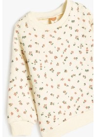 Resim Koton Kız Bebek Çiçek Desenli Pamuklu Uzun Kollu Sweatshirt Bej 