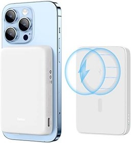 Resim BENKS Powerbank 10000 mAh, manyetik harici pil, USB-A ve USB-C bağlantıları, kablosuz güç bankası, iPhone 14/13/12 serisi/Airpods için harici pil (beyaz), MP07 