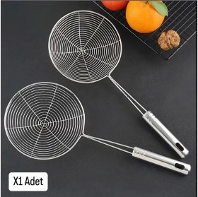 Resim Paslanmaz Çelik Patates Kabak Sebze Kızartma Kevgiri, Metal Saplı Kevgir Kepçe 1 Adet 
