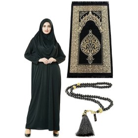 Resim Tek Parça Namaz Elbisesi - Seccade - Tesbih - Ibadet Seti - Siyah 