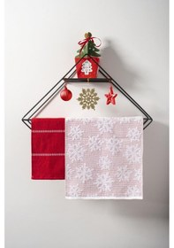 Resim 30x50 Yılbaşı Christmas Yeni Yıl Temalı 2'li Hediyelik Havlu Seti Beyaz - Kırmızı 